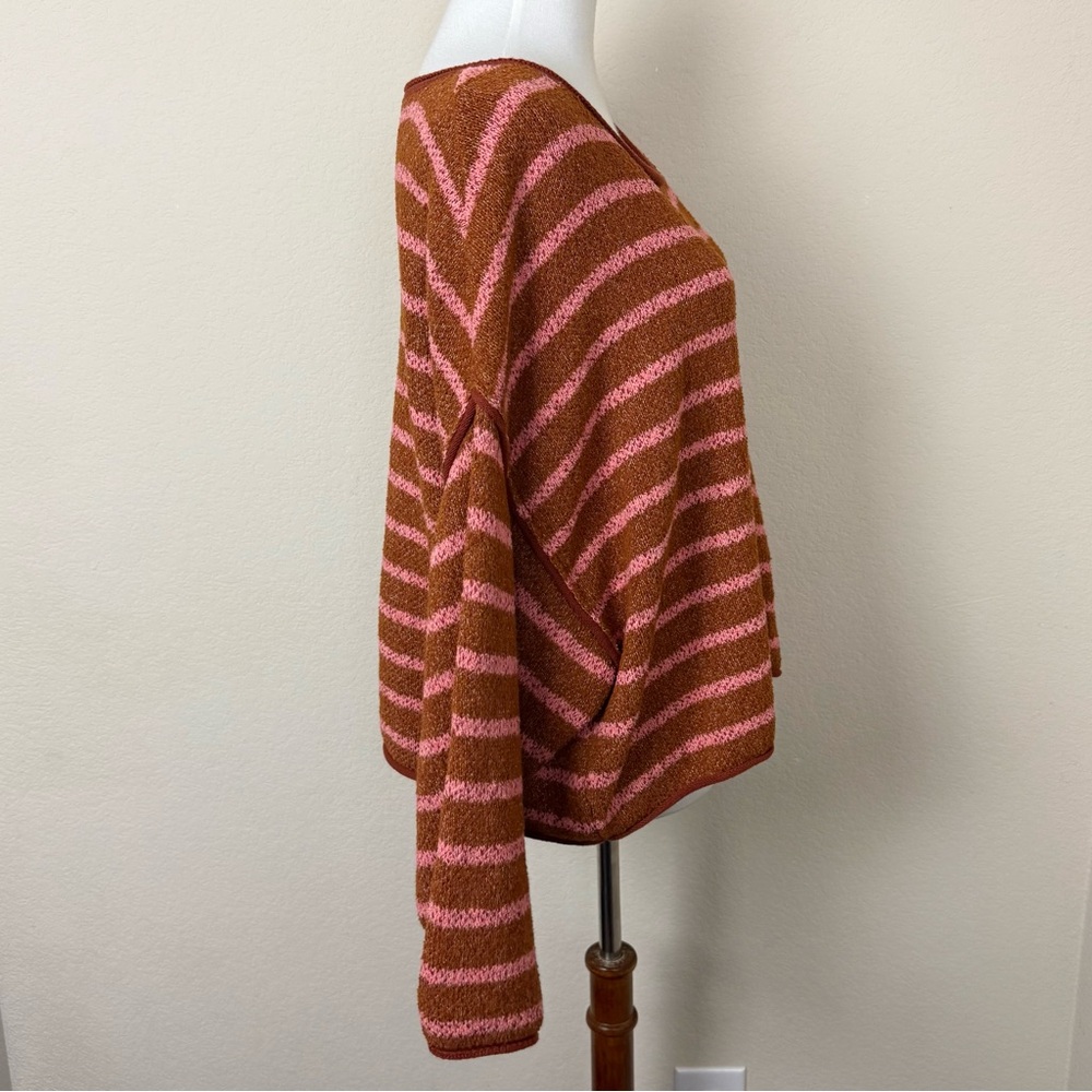 Free People Women's Sweater Bardot Terry Cotton
Blend Striped Orange Pink Small - Picture 9 of 15